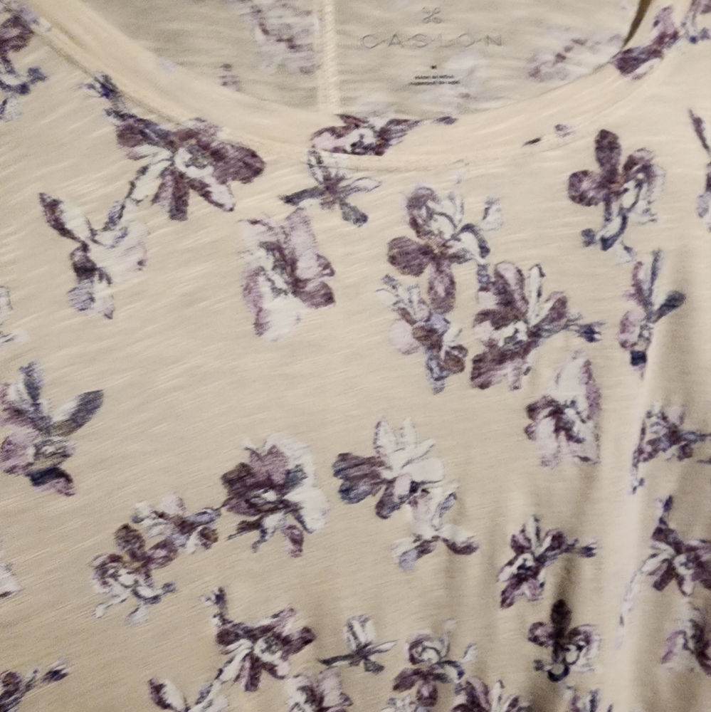 NWT Caslon Crew Neck Ivory Purple Lena Floral Long Sleeve Cotton Tee Sz M - Picture 2 of 5
